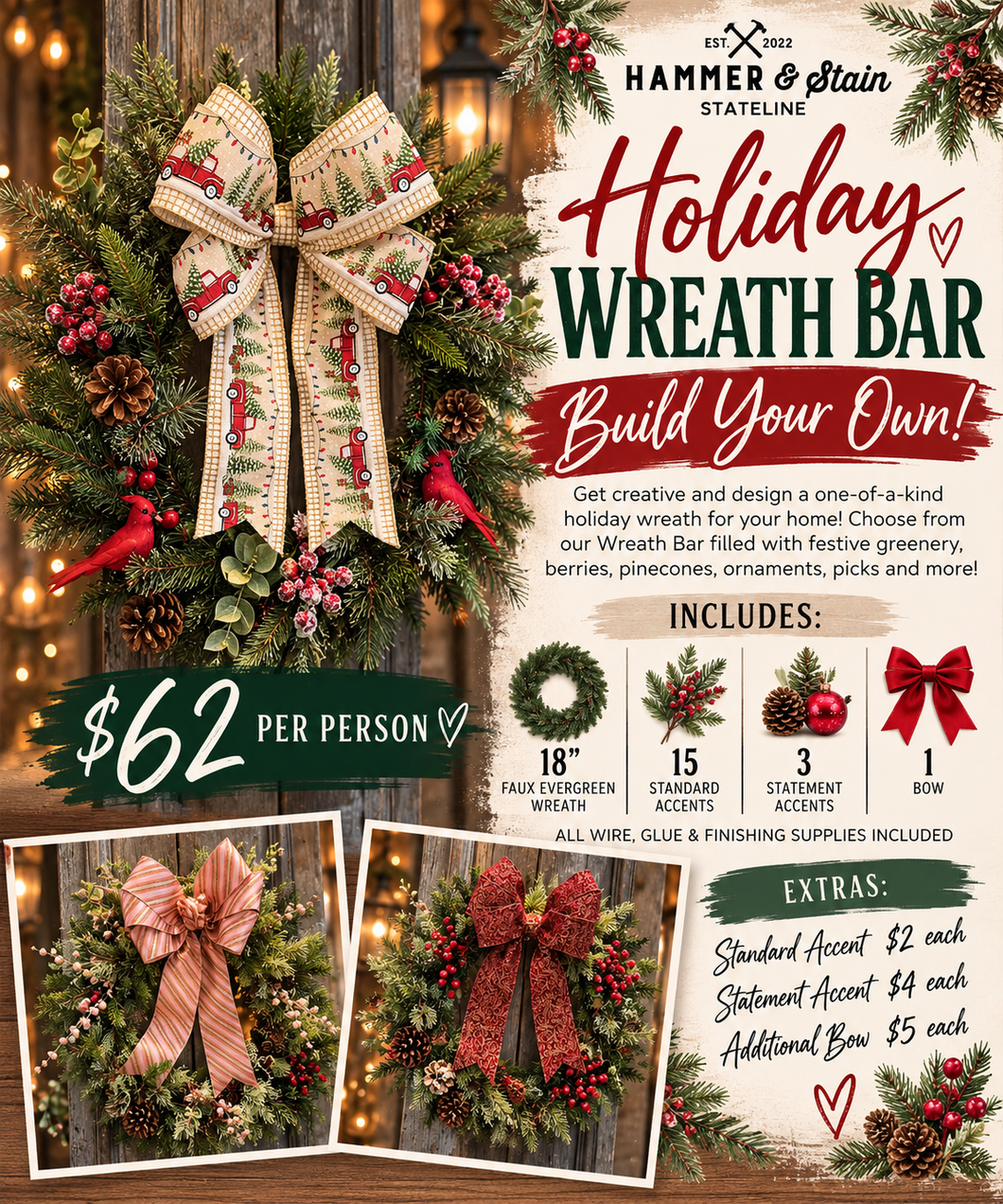 11-16-26 Holiday Wreath Bar-Build Your Own! 6pm