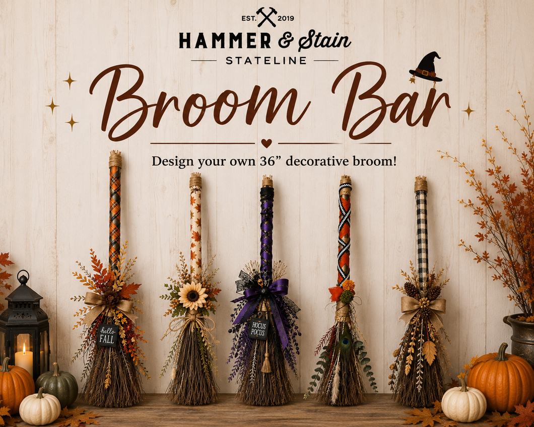 10-07-26 Broom Bar: Create Your Own Witchy Broom 5-7pm at Timber Hill Winery